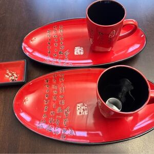 Elegant Red Ceramic Tea Set